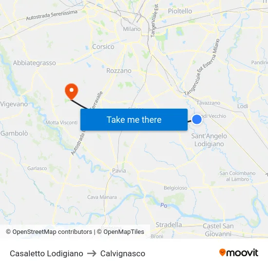 Casaletto Lodigiano to Calvignasco map