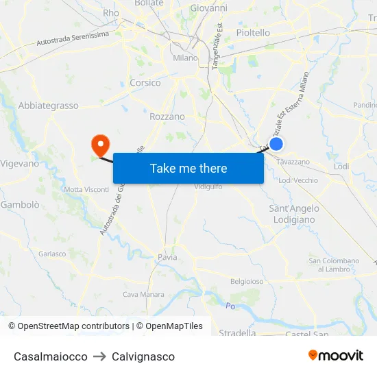 Casalmaiocco to Calvignasco map