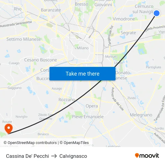 Cassina De' Pecchi to Calvignasco map