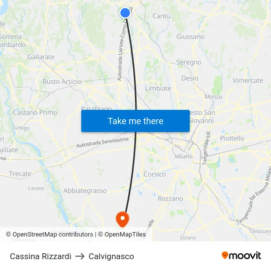 Cassina Rizzardi to Calvignasco map