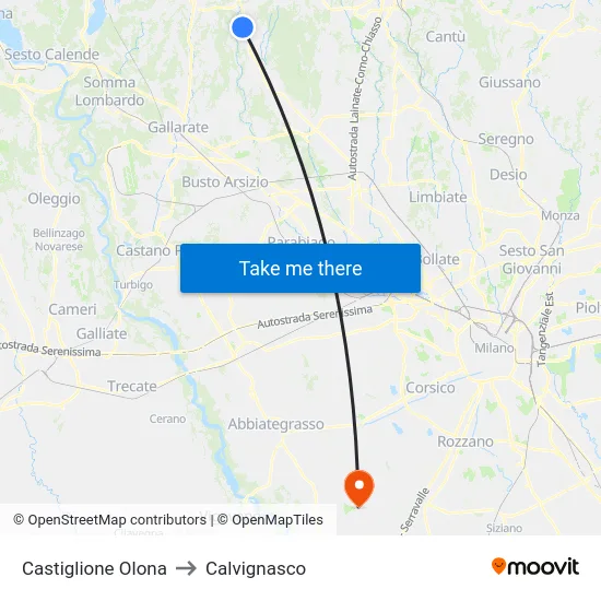 Castiglione Olona to Calvignasco map