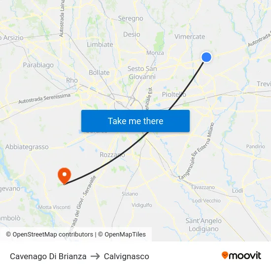 Cavenago di Brianza to Calvignasco map