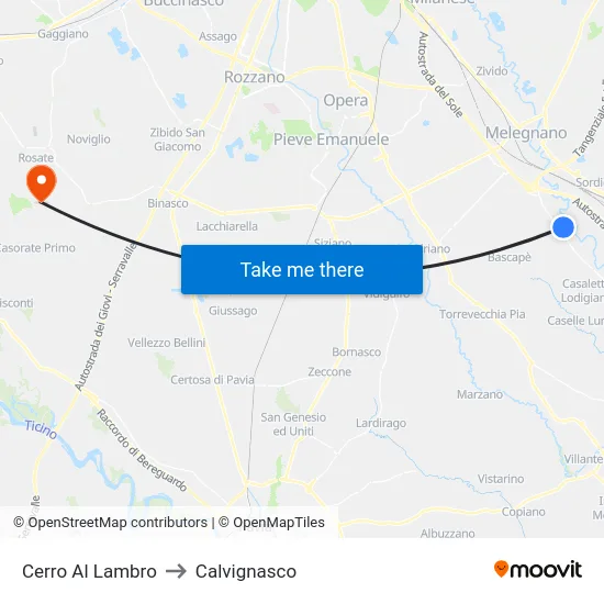 Cerro Al Lambro to Calvignasco map