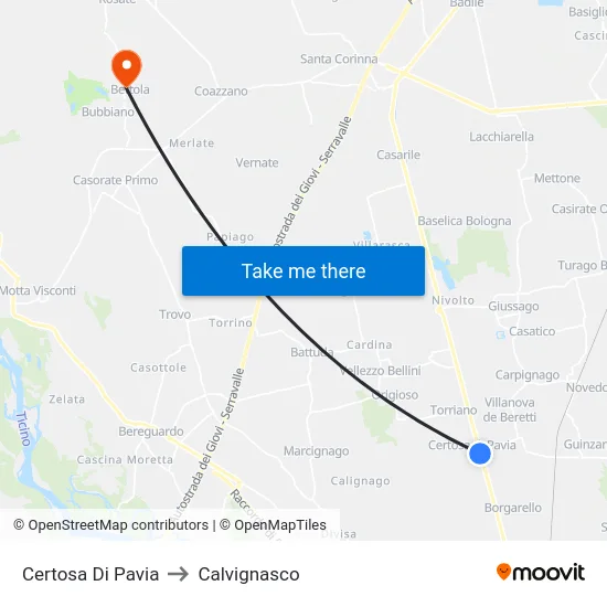 Certosa Di Pavia to Calvignasco map