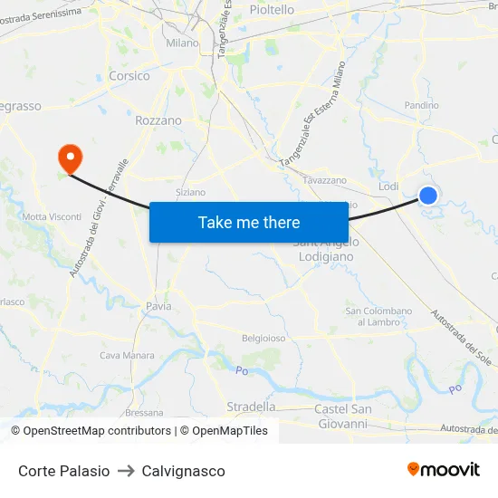 Corte Palasio to Calvignasco map