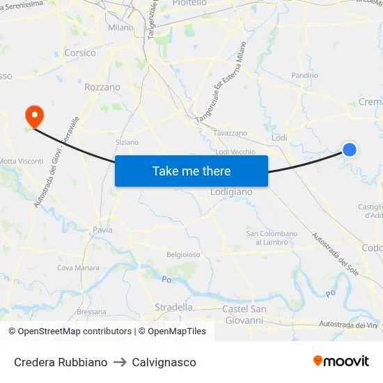 Credera Rubbiano to Calvignasco map