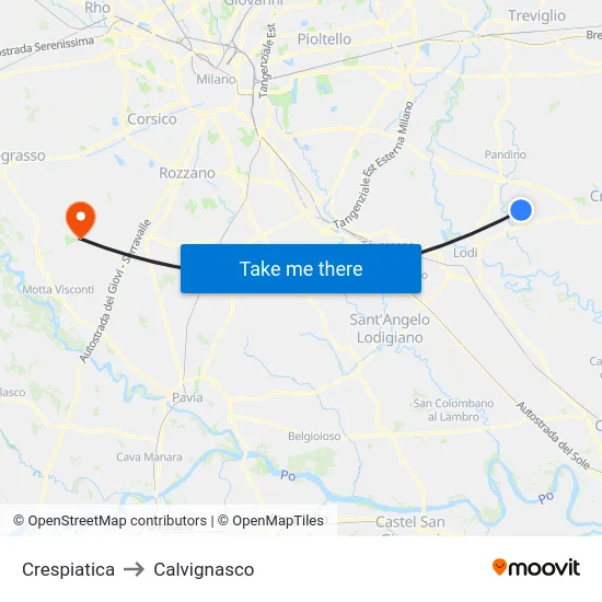 Crespiatica to Calvignasco map