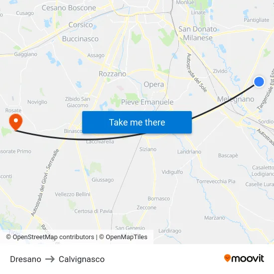 Dresano to Calvignasco map