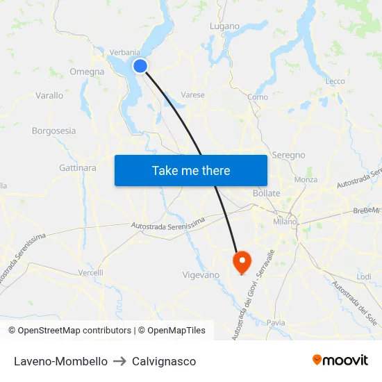 Laveno-Mombello to Calvignasco map