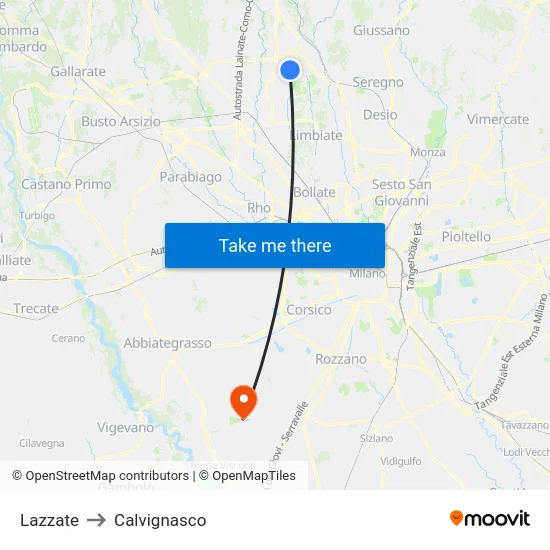 Lazzate to Calvignasco map