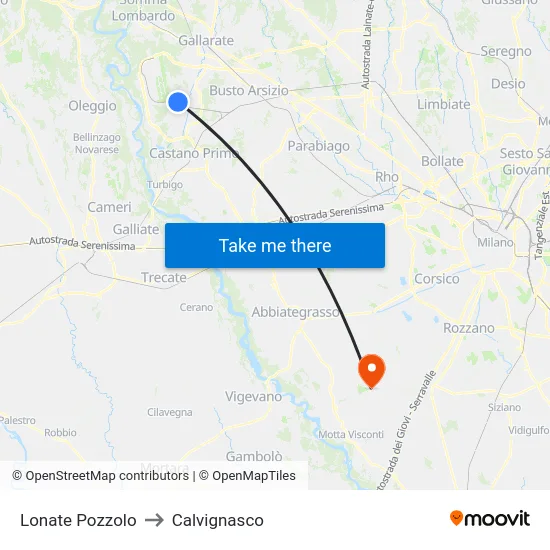 Lonate Pozzolo to Calvignasco map