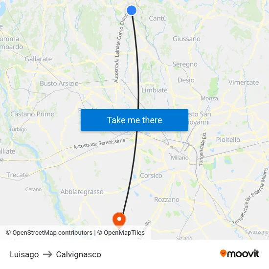 Luisago to Calvignasco map