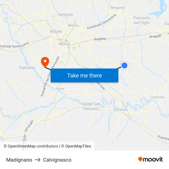 Madignano to Calvignasco map