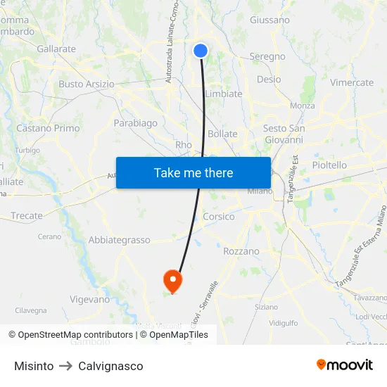 Misinto to Calvignasco map