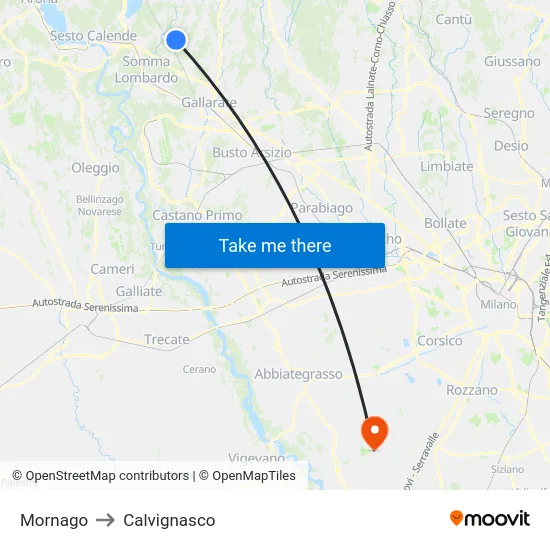Mornago to Calvignasco map