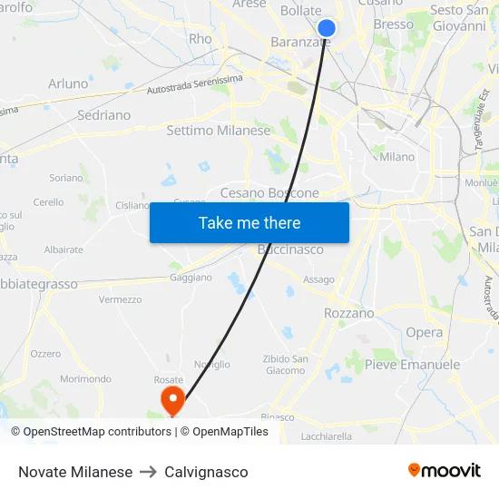 Novate Milanese to Calvignasco map
