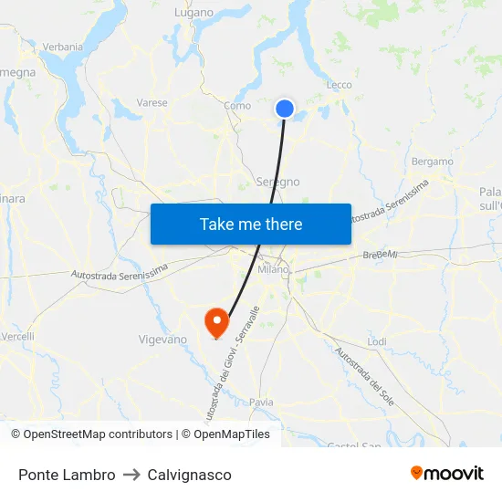 Ponte Lambro to Calvignasco map
