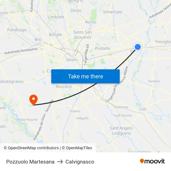Pozzuolo Martesana to Calvignasco map