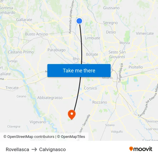 Rovellasca to Calvignasco map