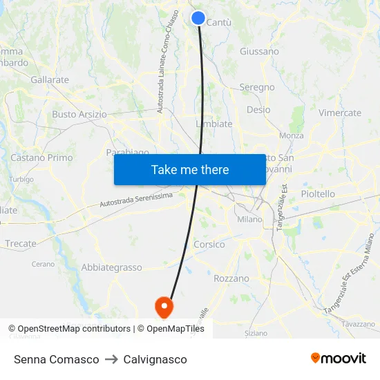 Senna Comasco to Calvignasco map