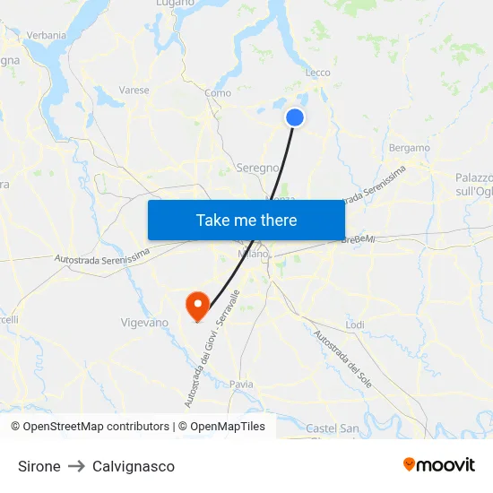 Sirone to Calvignasco map