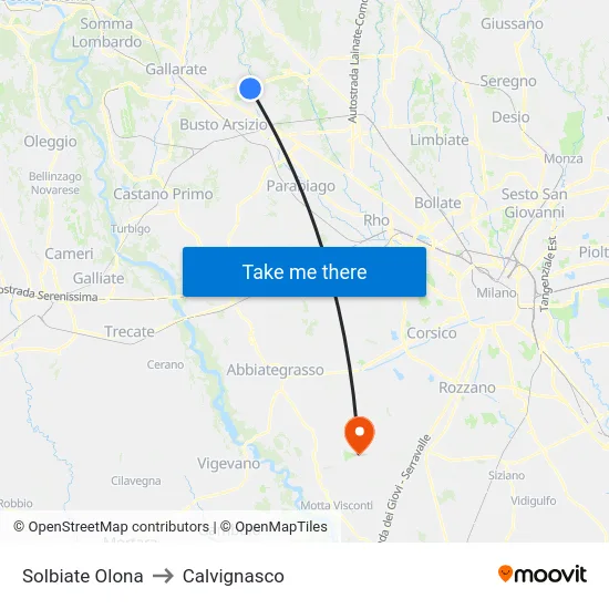 Solbiate Olona to Calvignasco map