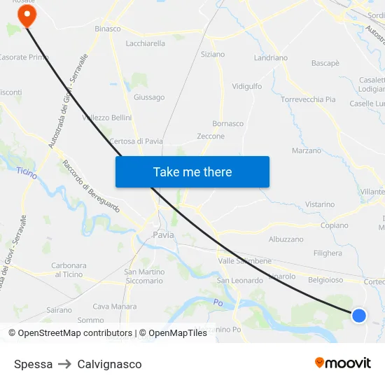 Spessa to Calvignasco map
