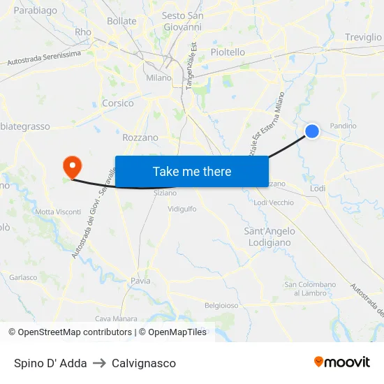 Spino D' Adda to Calvignasco map
