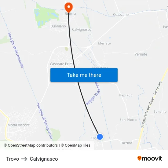 Trovo to Calvignasco map