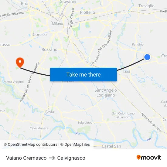 Vaiano Cremasco to Calvignasco map