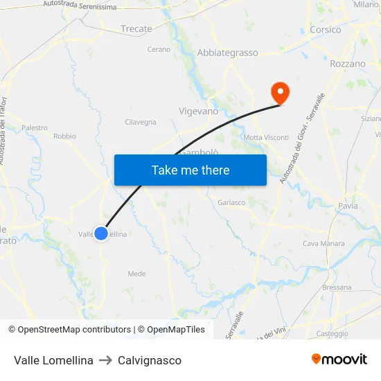 Valle Lomellina to Calvignasco map