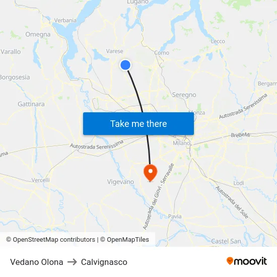 Vedano Olona to Calvignasco map