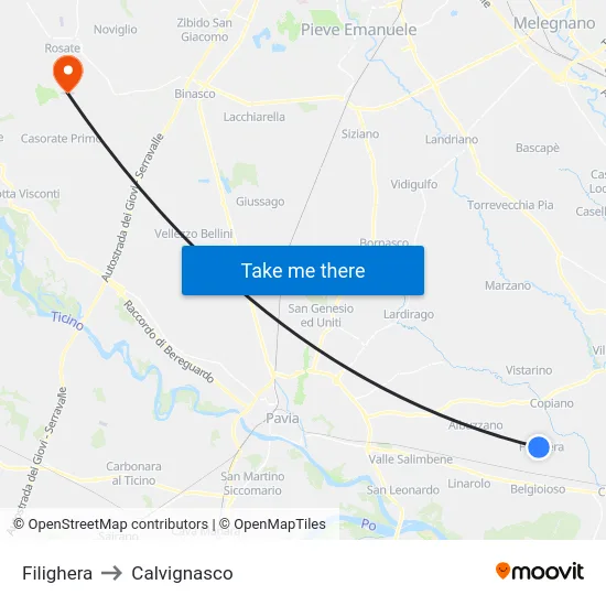 Filighera to Calvignasco map