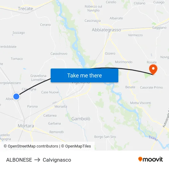 Albonese to Calvignasco map