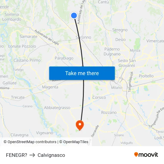 Fenegro to Calvignasco map