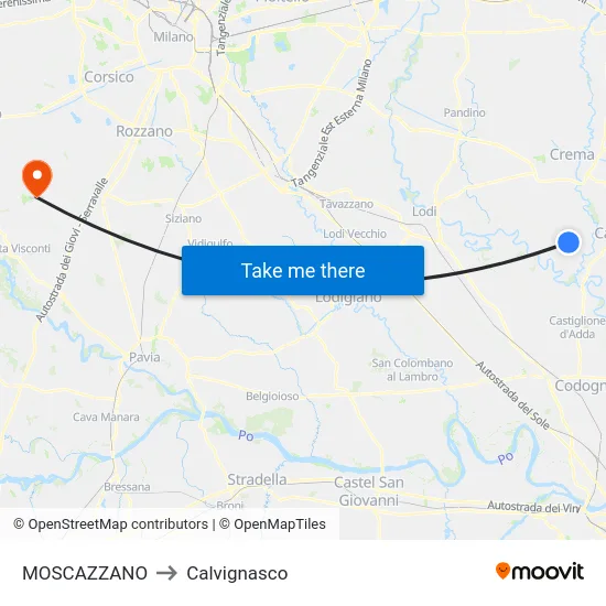 Moscazzano to Calvignasco map