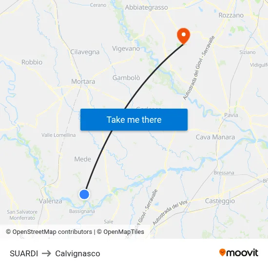 Suardi to Calvignasco map
