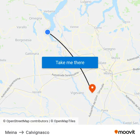 Meina to Calvignasco map