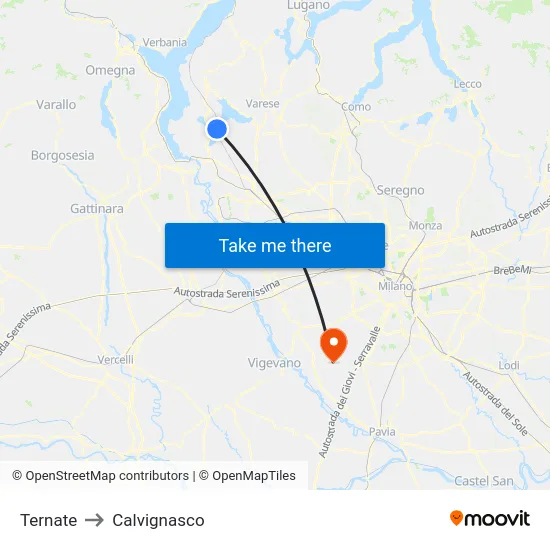 Ternate to Calvignasco map