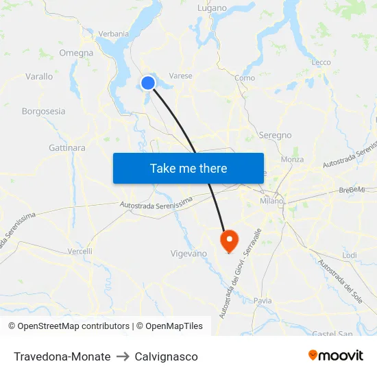 Travedona-Monate to Calvignasco map