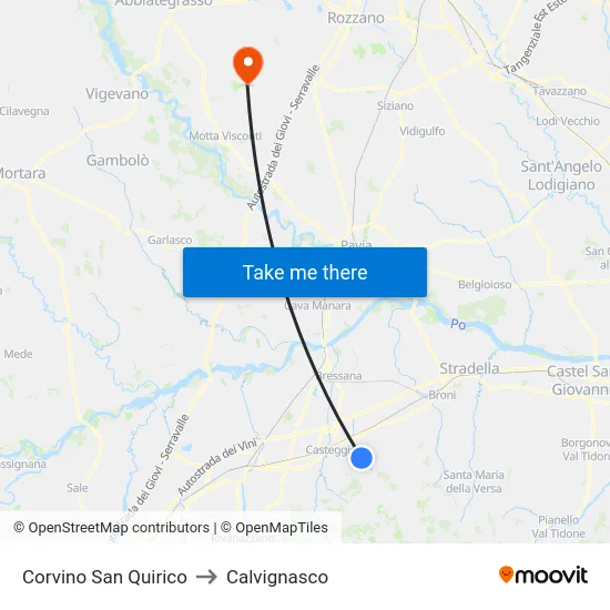 Corvino San Quirico to Calvignasco map
