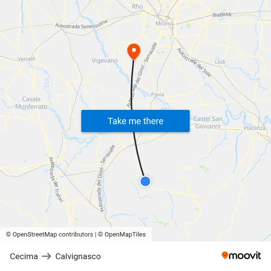 Cecima to Calvignasco map