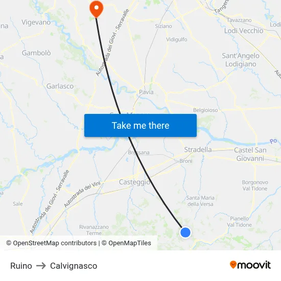 Ruino to Calvignasco map