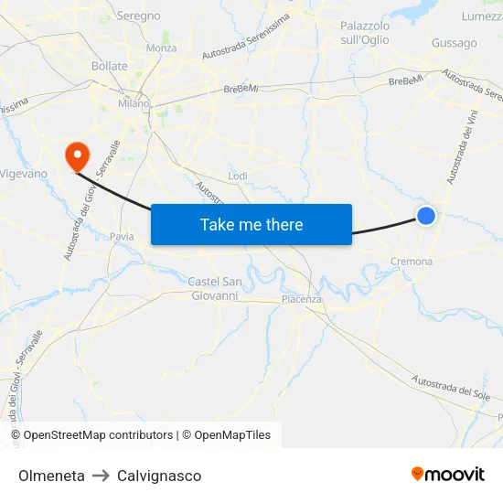 Olmeneta to Calvignasco map