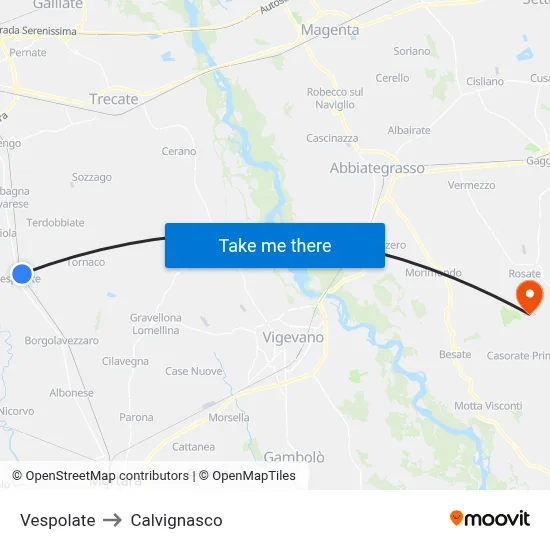 Vespolate to Calvignasco map