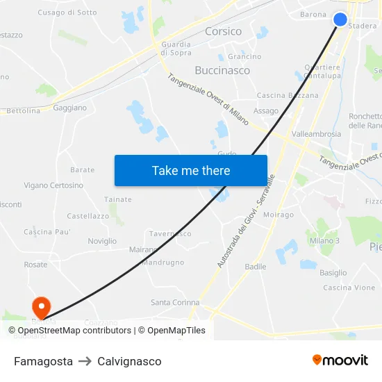 Famagosta to Calvignasco map