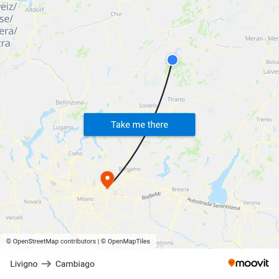 Livigno to Cambiago map