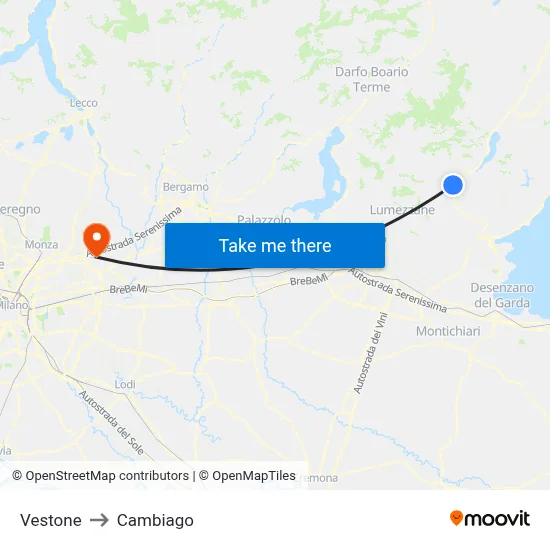 Vestone to Cambiago map