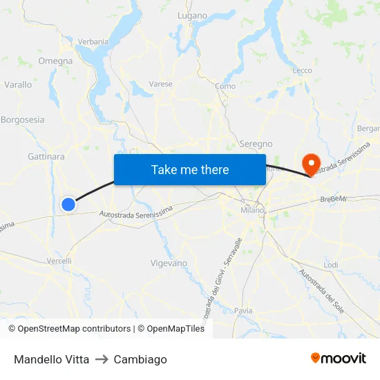 Mandello Vitta to Cambiago map