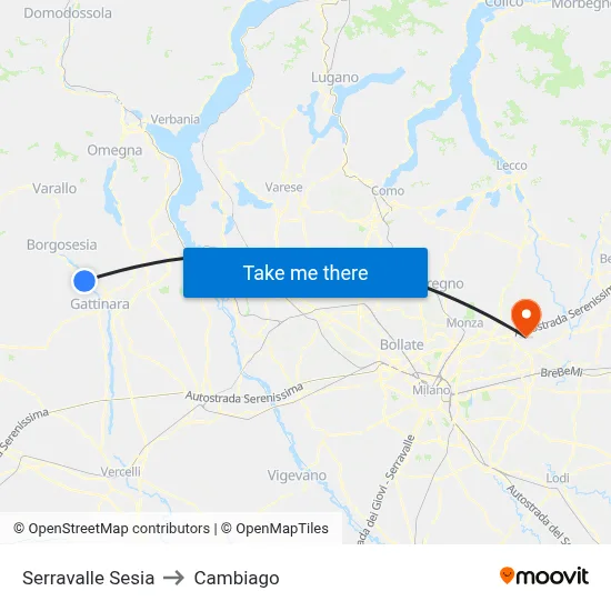 Serravalle Sesia to Cambiago map